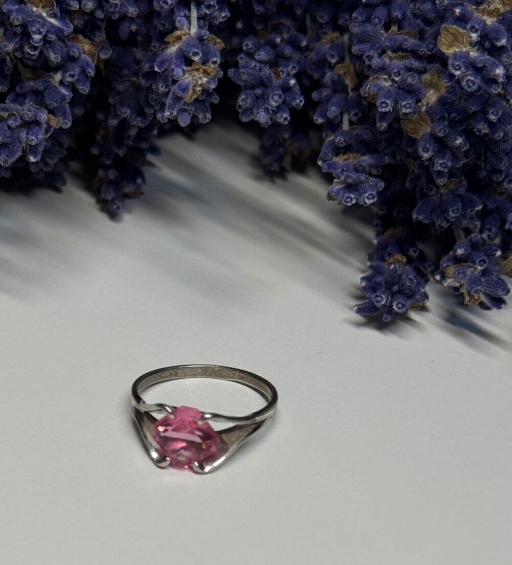 925 Sterling Silver Pink Topaz Ring Size 5
