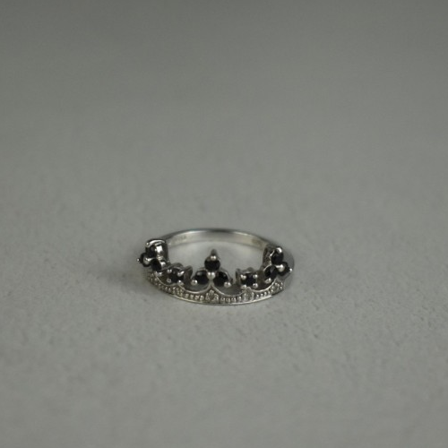 925 Sterling Silver Black Nephrite & Colorless Topaz "Crown" Ring Size 6.5