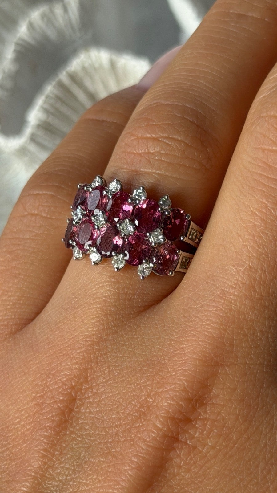 18K 750 White Gold Pink Tourmaline & Diamond Ring Size 6.5