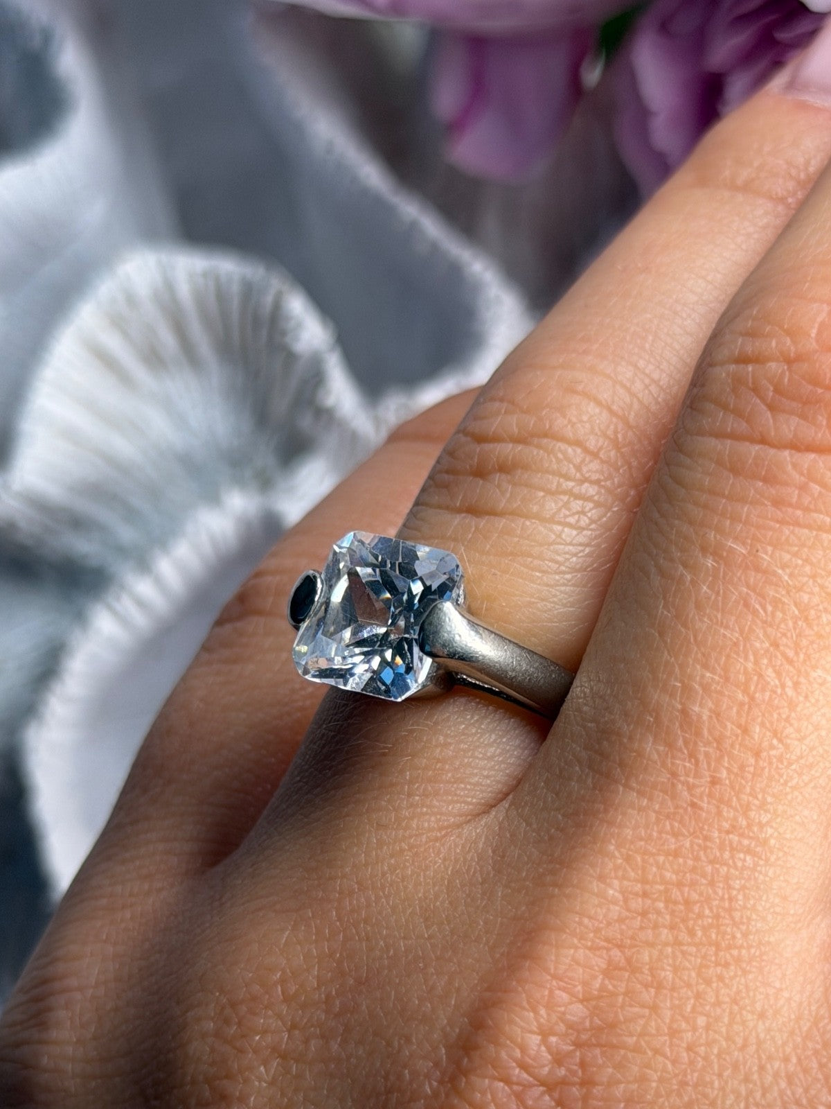 925 Sterling Silver White Spinel Ring Size 6
