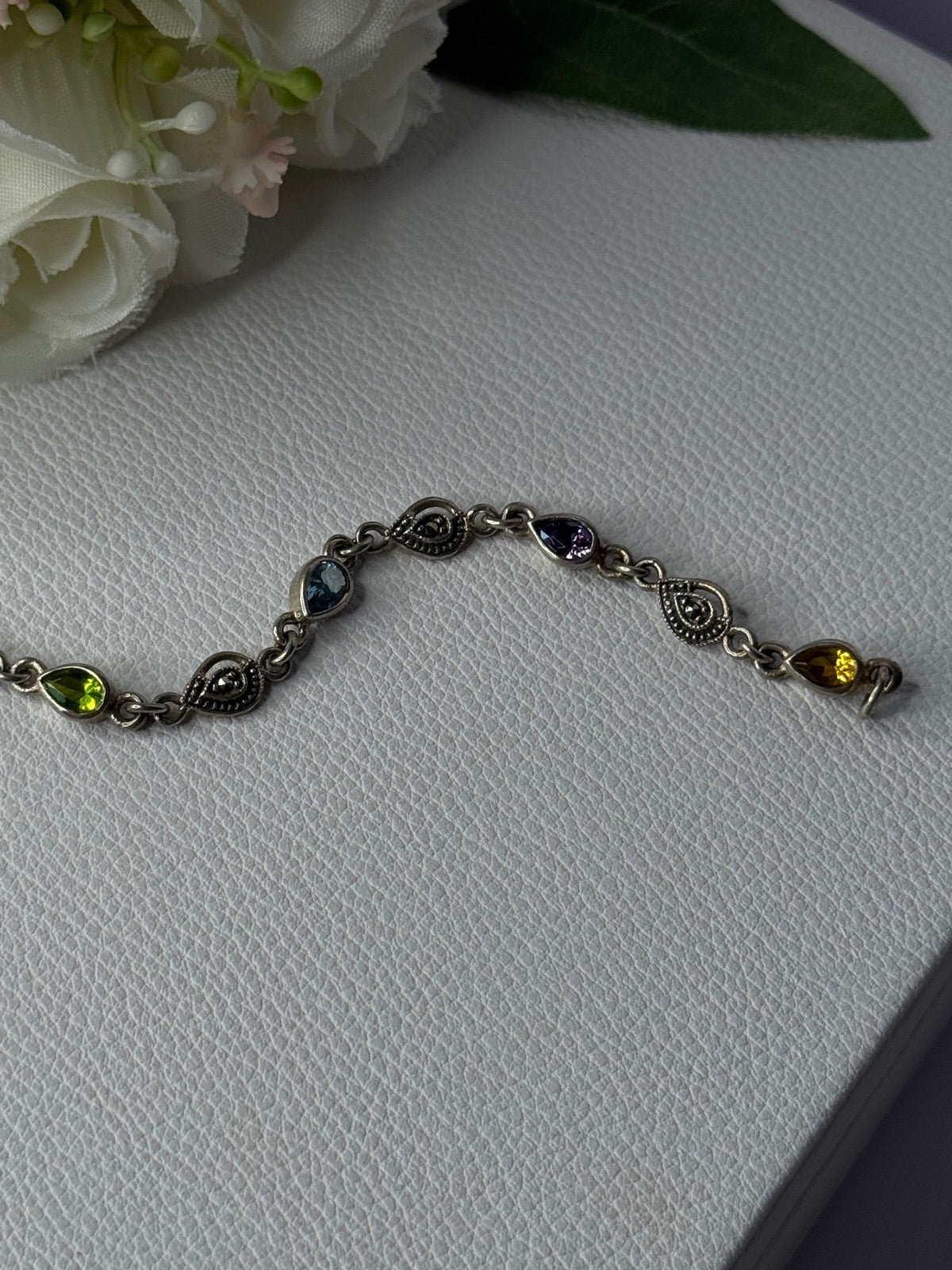 925 Sterling Silver Amethyst Citrine Garnet Peridot Topaz Bracelet Length 7.5 In