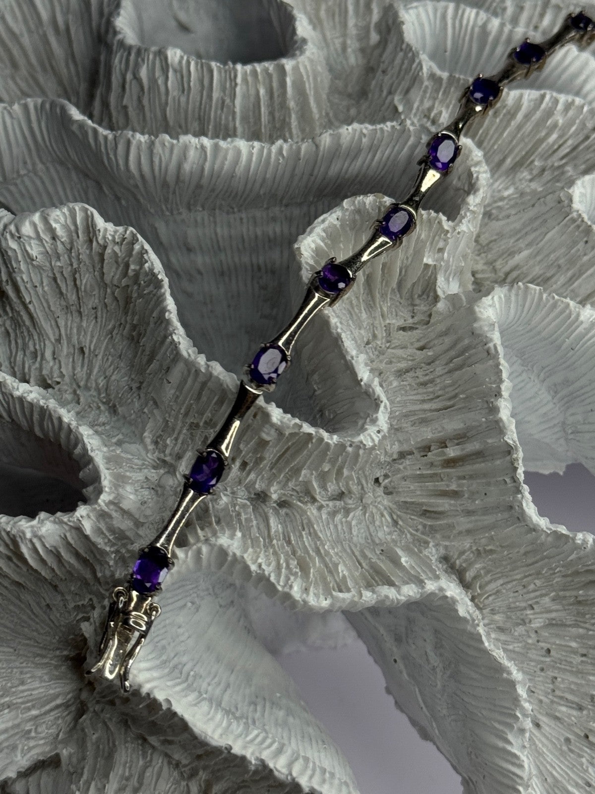 925 Sterling Silver Purple Tourmaline Bracelet Length 7