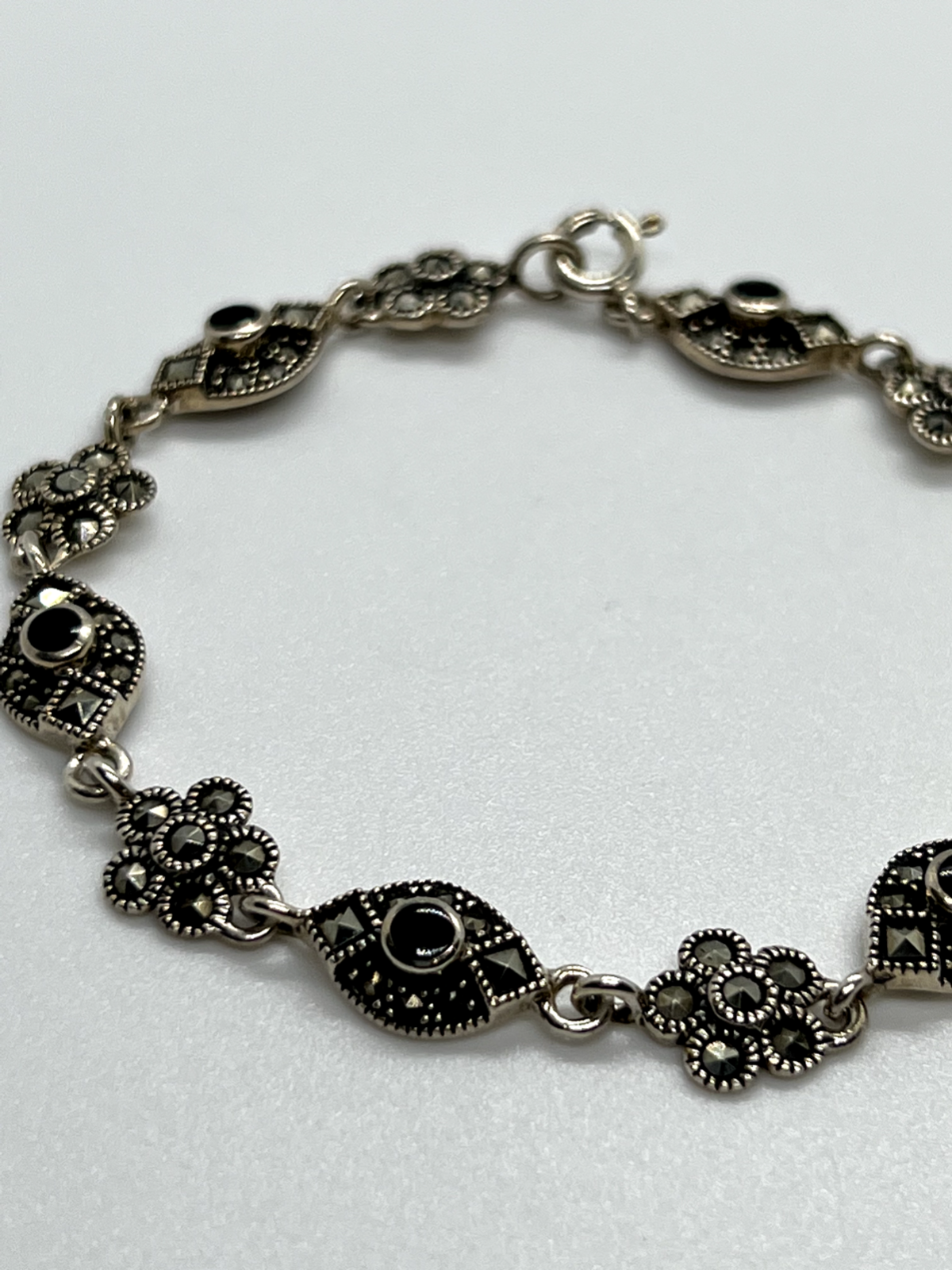 925 Sterling Silver Agate & Marcasite Bracelet