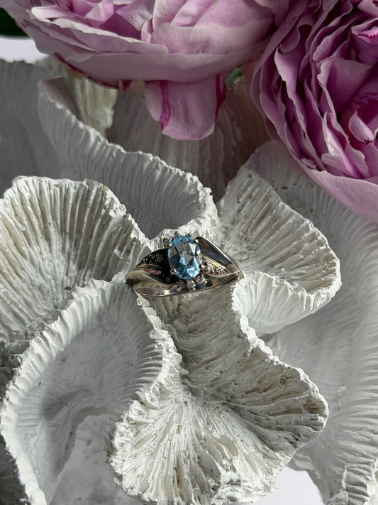 925 Sterling Silver Blue Topaz & Beryl Ring Size 8