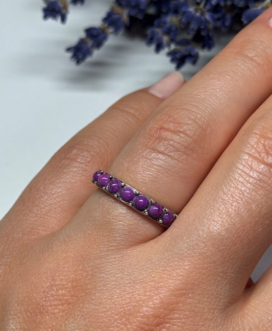 925 Sterling Silver Purple Agate Ring Size 6