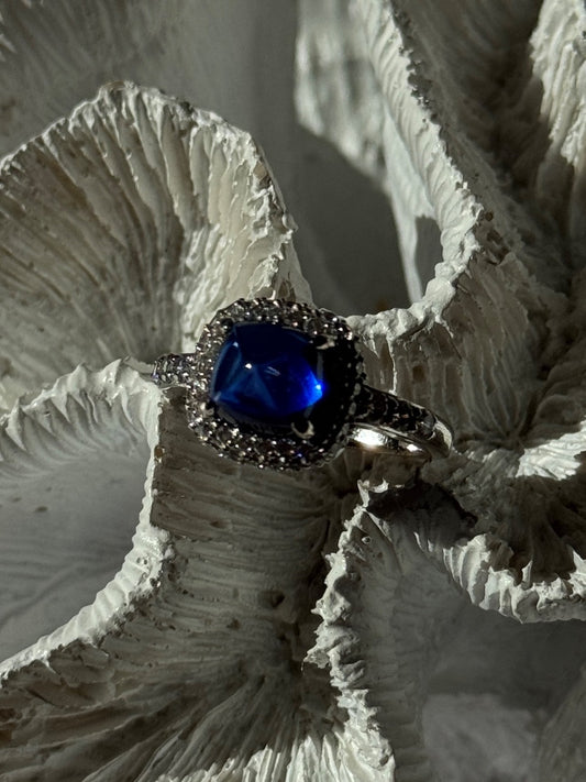 925 Sterling Silver Blue Sapphire & Cz Ring Size 11
