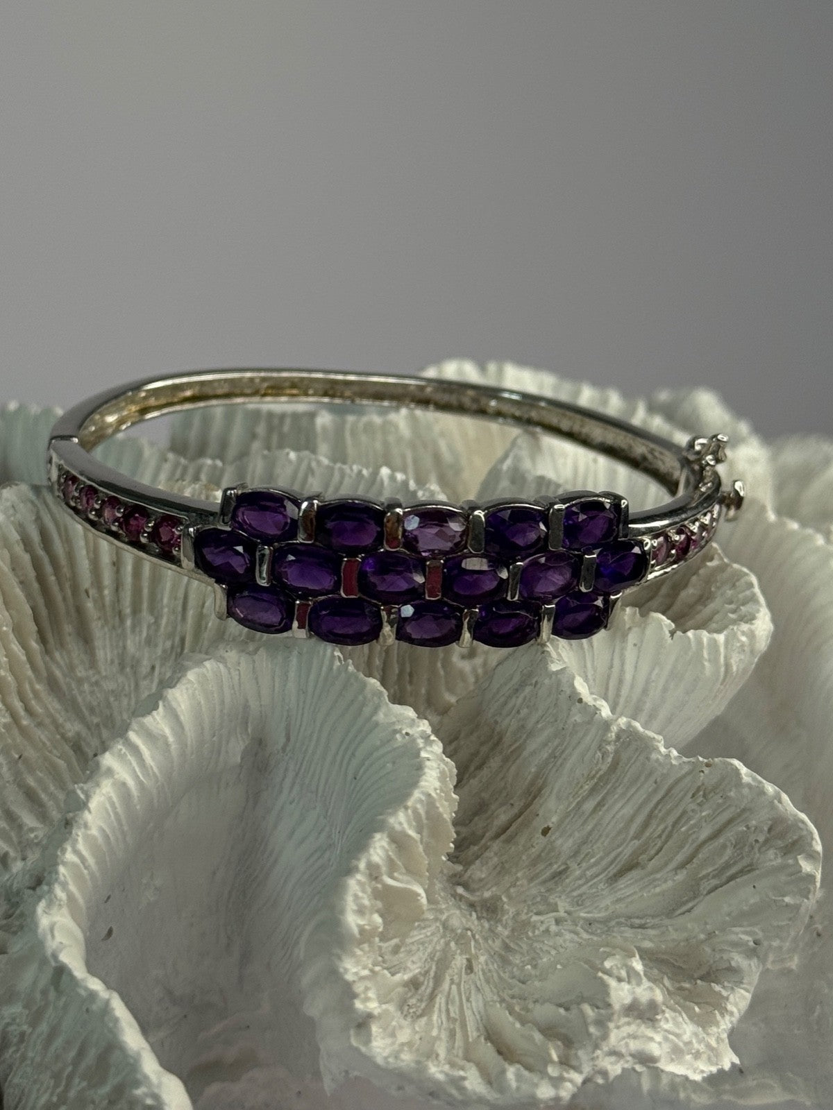925 Sterling Silver Purple & Pink Tourmaline Bracelet Length Approx 6.5