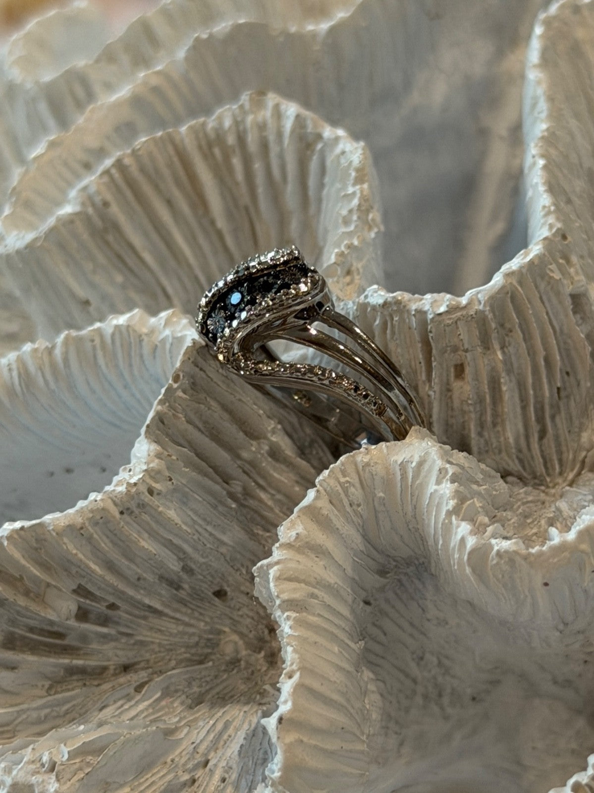 Jwbr 925 Sterling Silver Black & White Diamond Ring Size 7