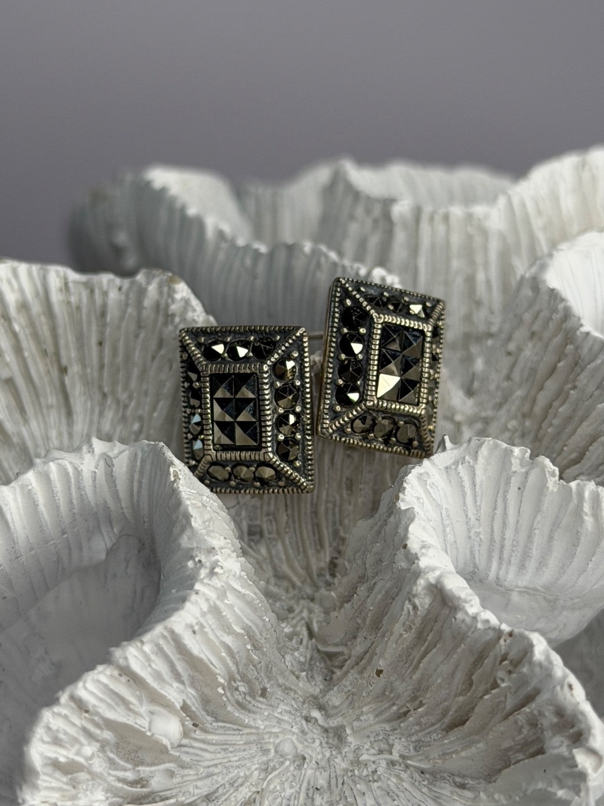 Vintage 925 Sterling Silver Marcasite Earrings