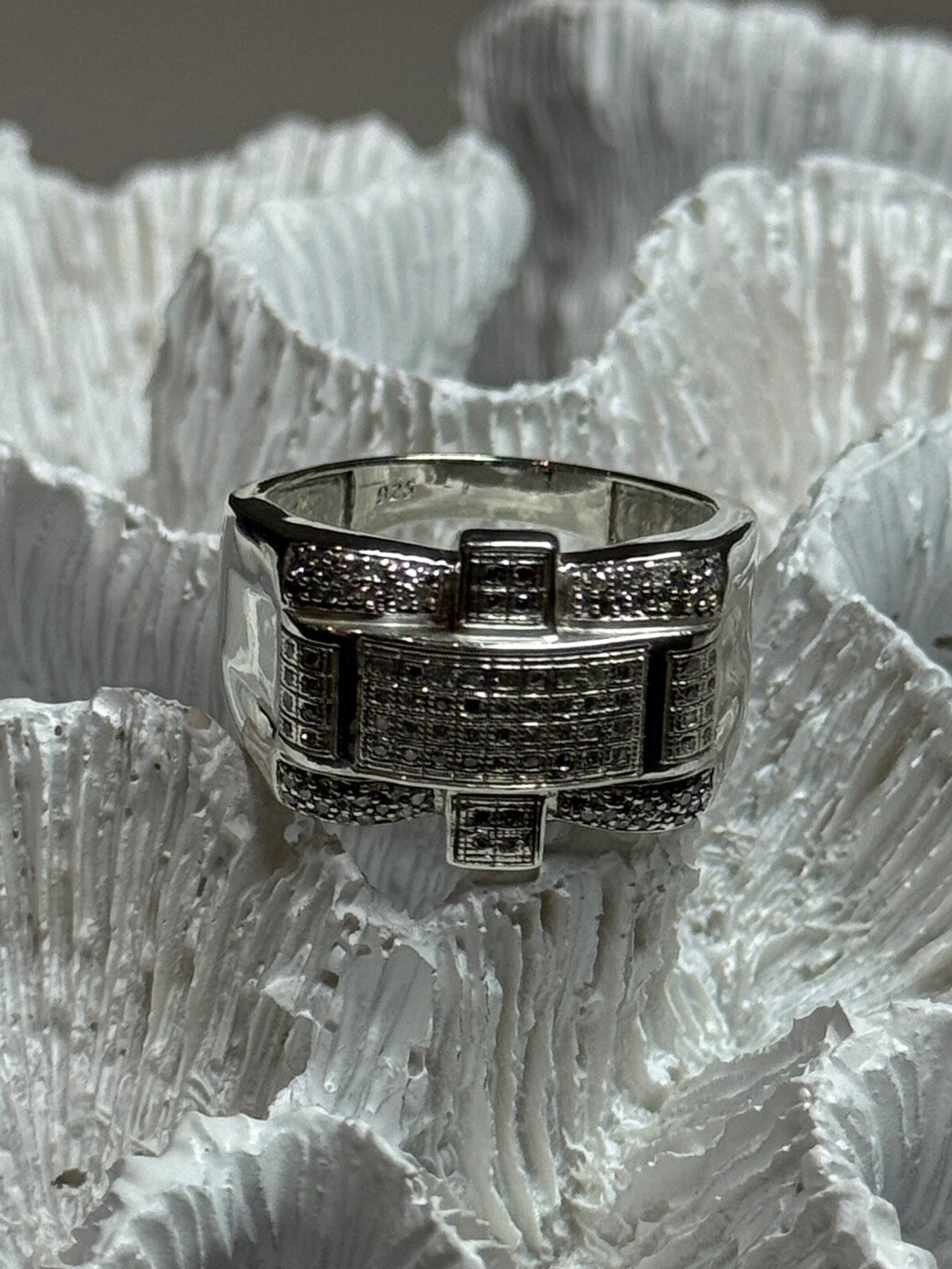 925 Sterling Silver Diamonds Men'S Ring Size 9