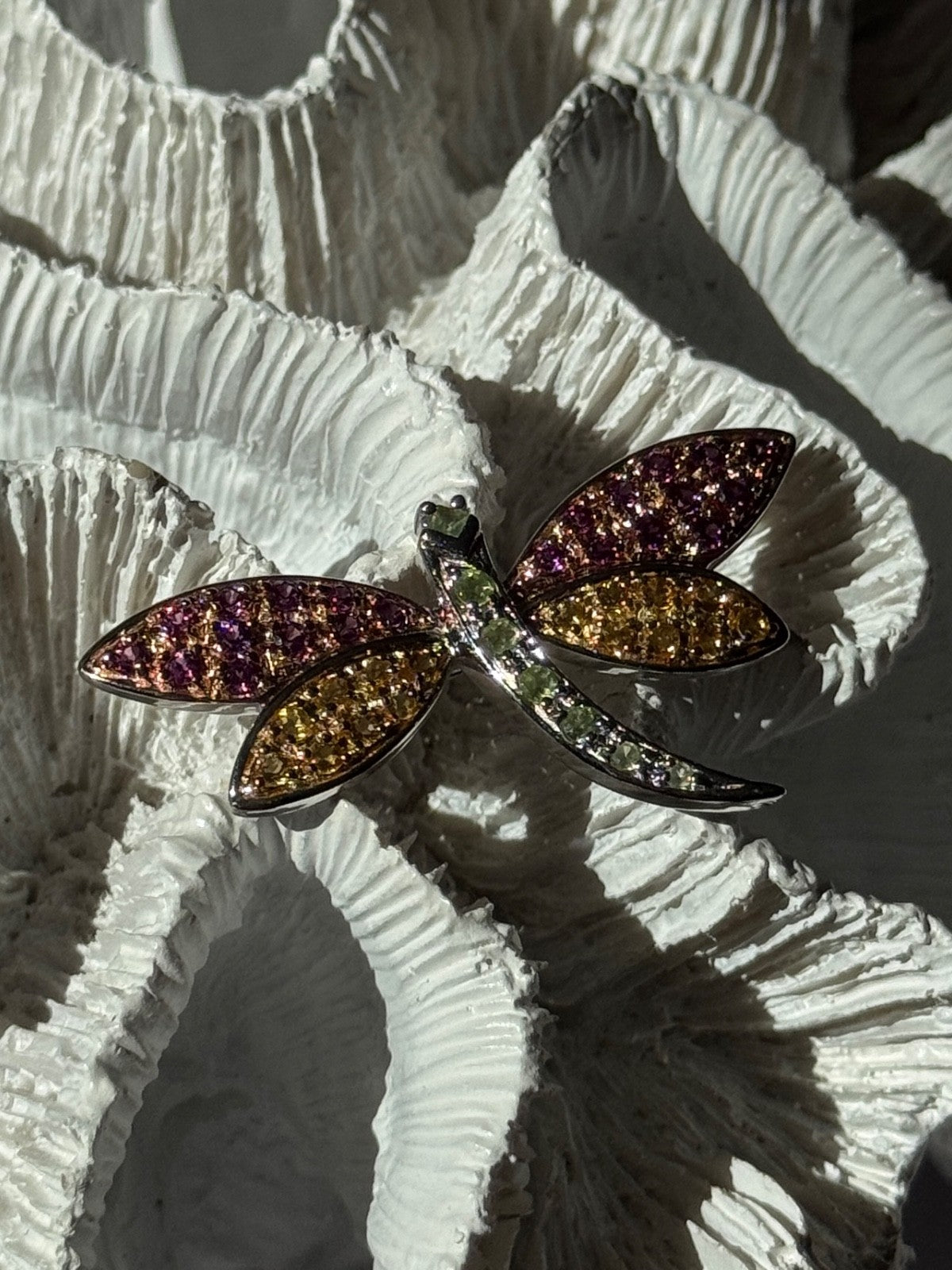 925 Sterling Silver Dragonfly Spinel Brooch