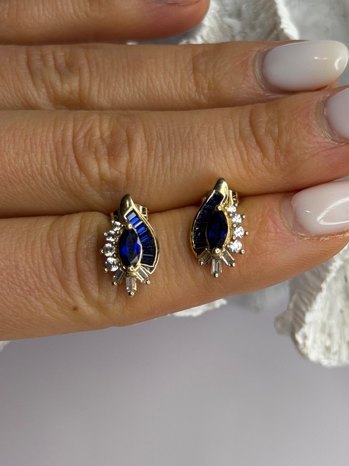 925 Sterling Silver Gold Plated Blue & White Sapphire Earrings