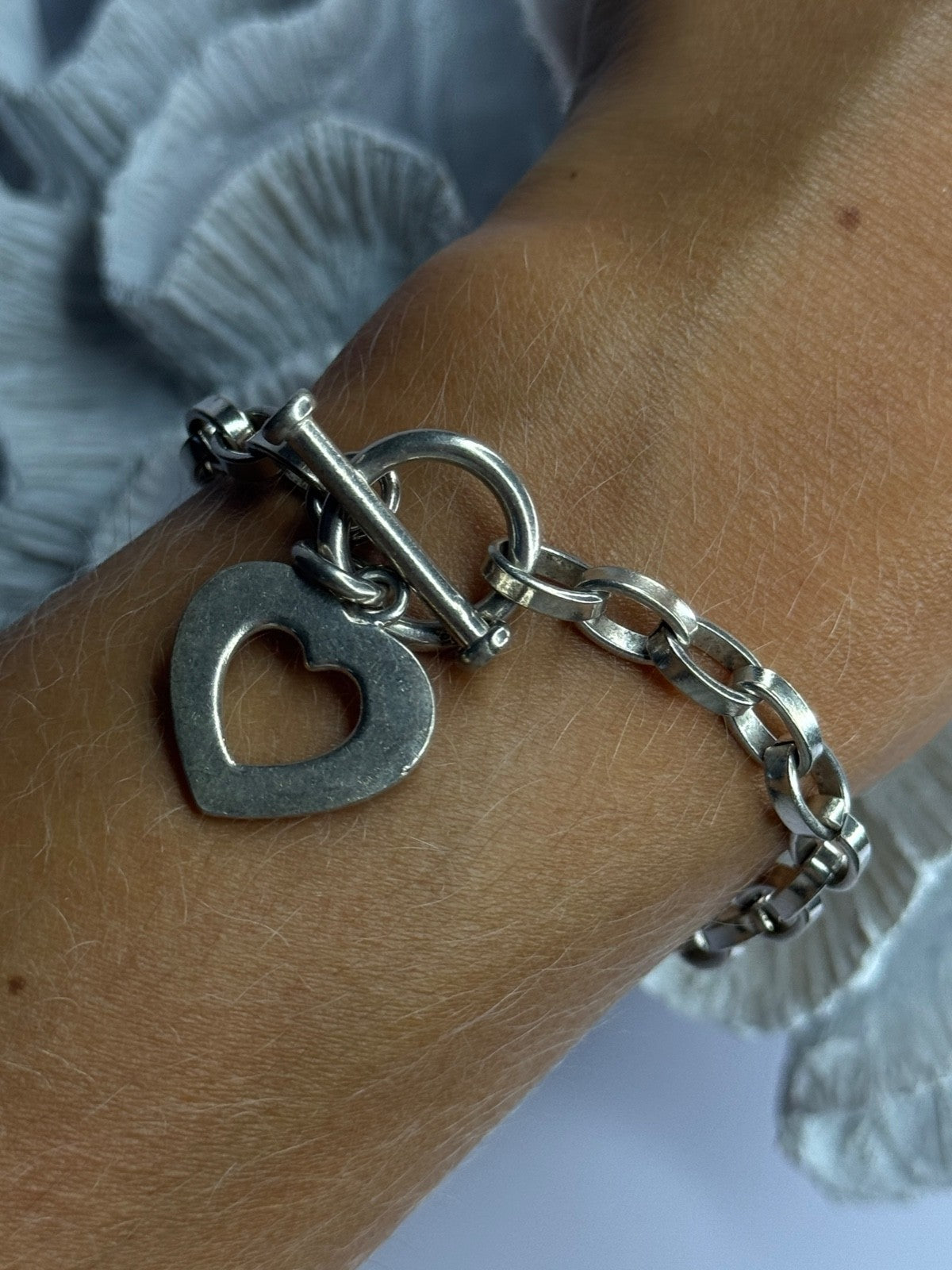 925 Sterling Silver Heart Charm Bracelet Length 7.5