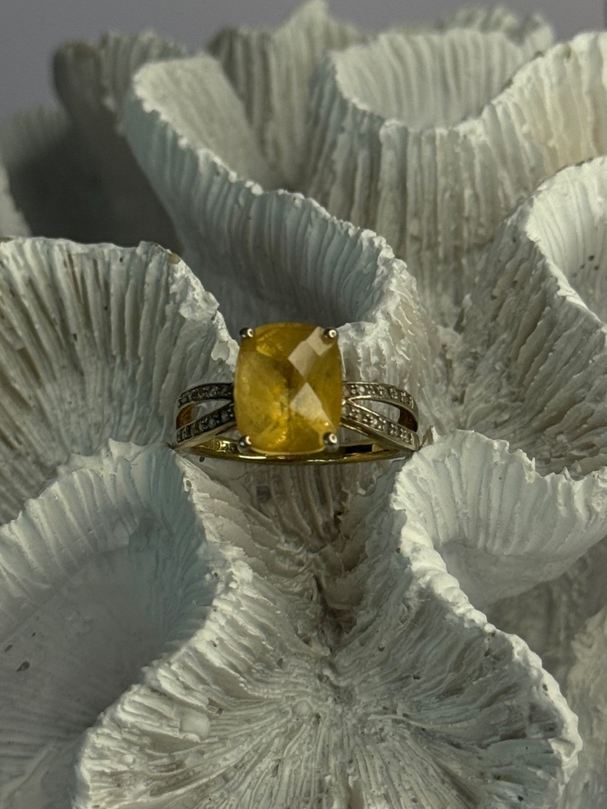 925 Sterling Silver Citrine & Beryl Ring Size 7