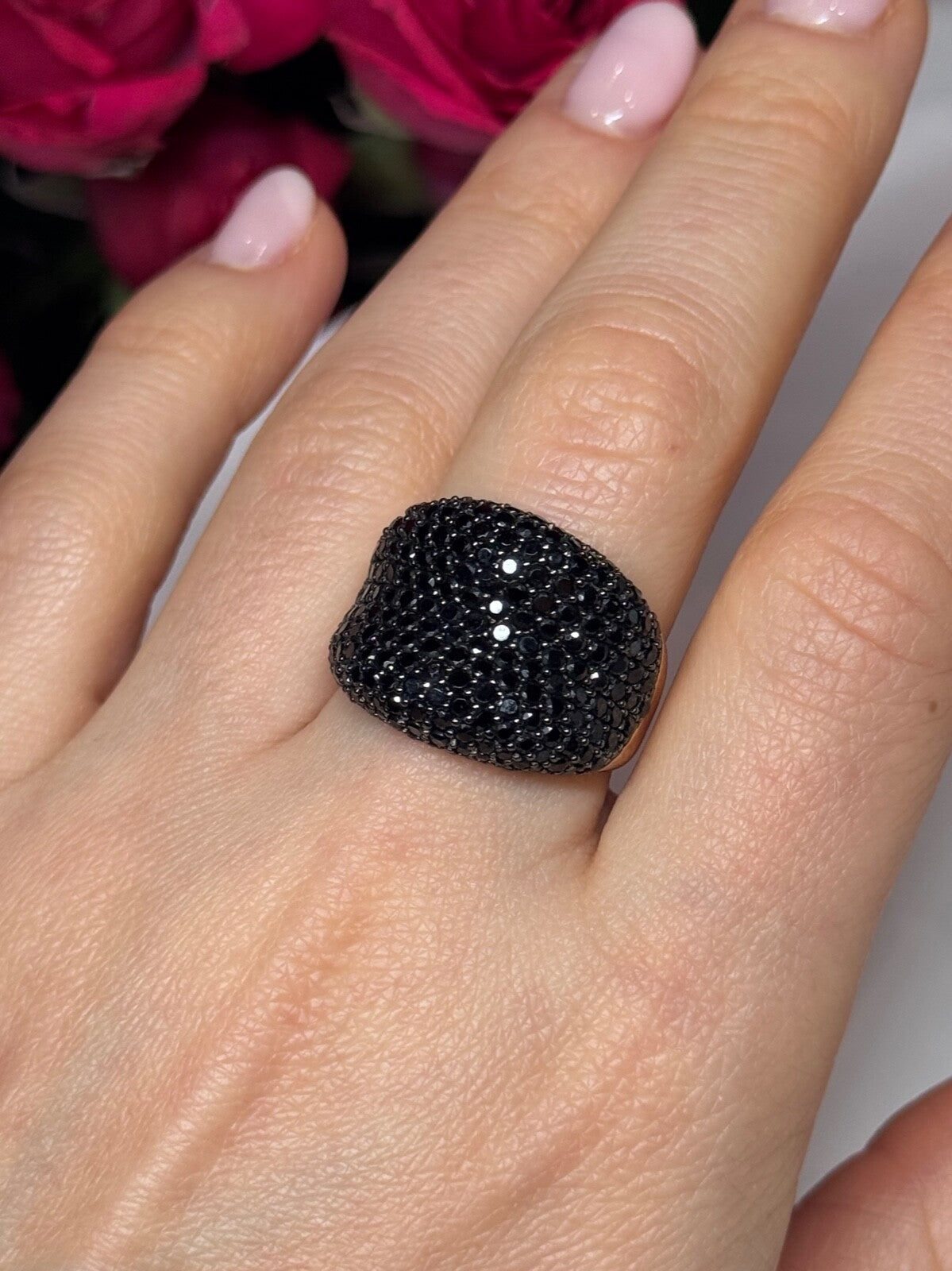 925 Sterling Silver Gold Plated Black Spinel Ring Size 8.5