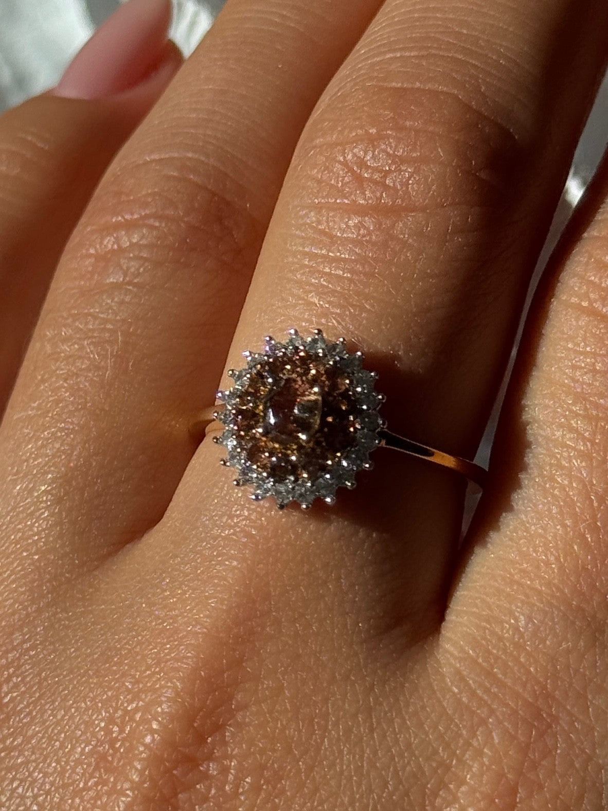 D'Joy 925 Sterling Silver Gold Plated Brown & White Spinel Ring Size 9
