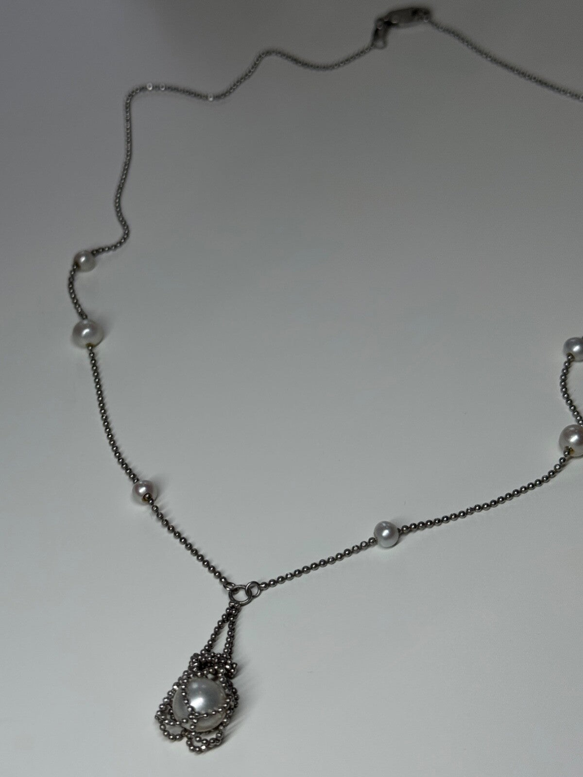 925 Sterling Silver Pearls Necklace Length 18 Inch Elegant