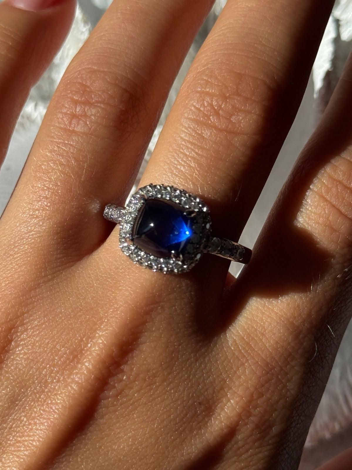 925 Sterling Silver Blue Sapphire & Cz Ring Size 11