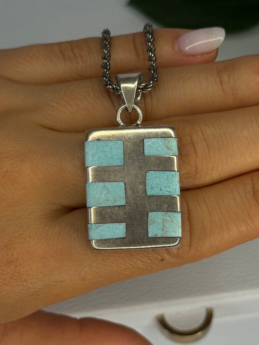Vintage 925 Sterling Silver Turquoise Necklace Length 18 Inch