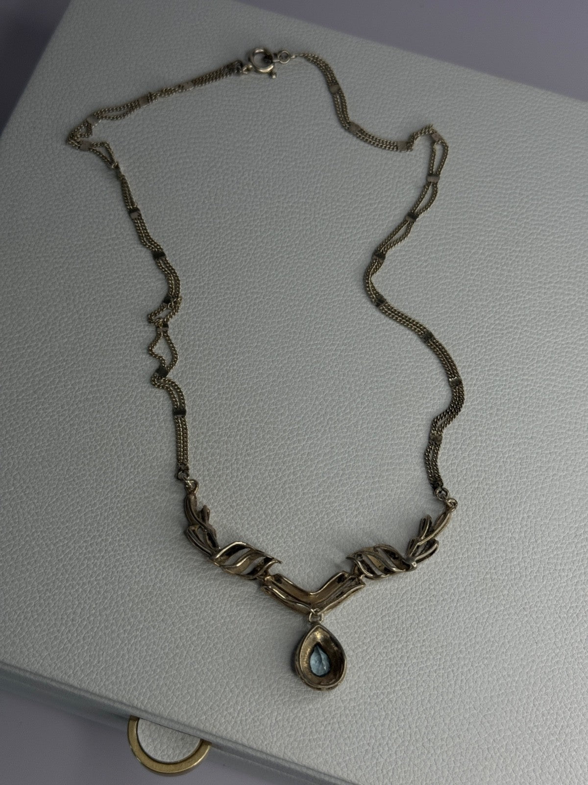 Elegant 925 Sterling Silver Blue Topaz & Marcasite Necklace