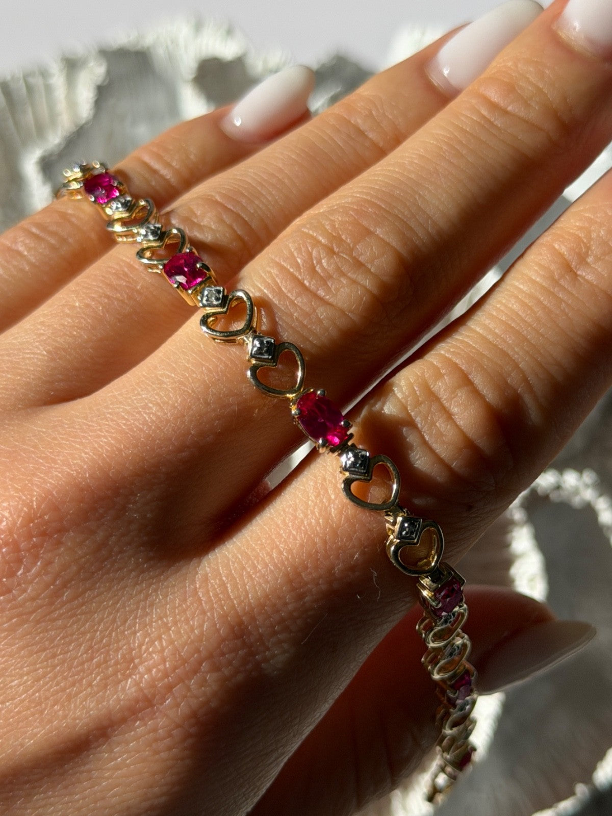 925 Sterling Silver Gold Plated Pink Topaz Bracelet