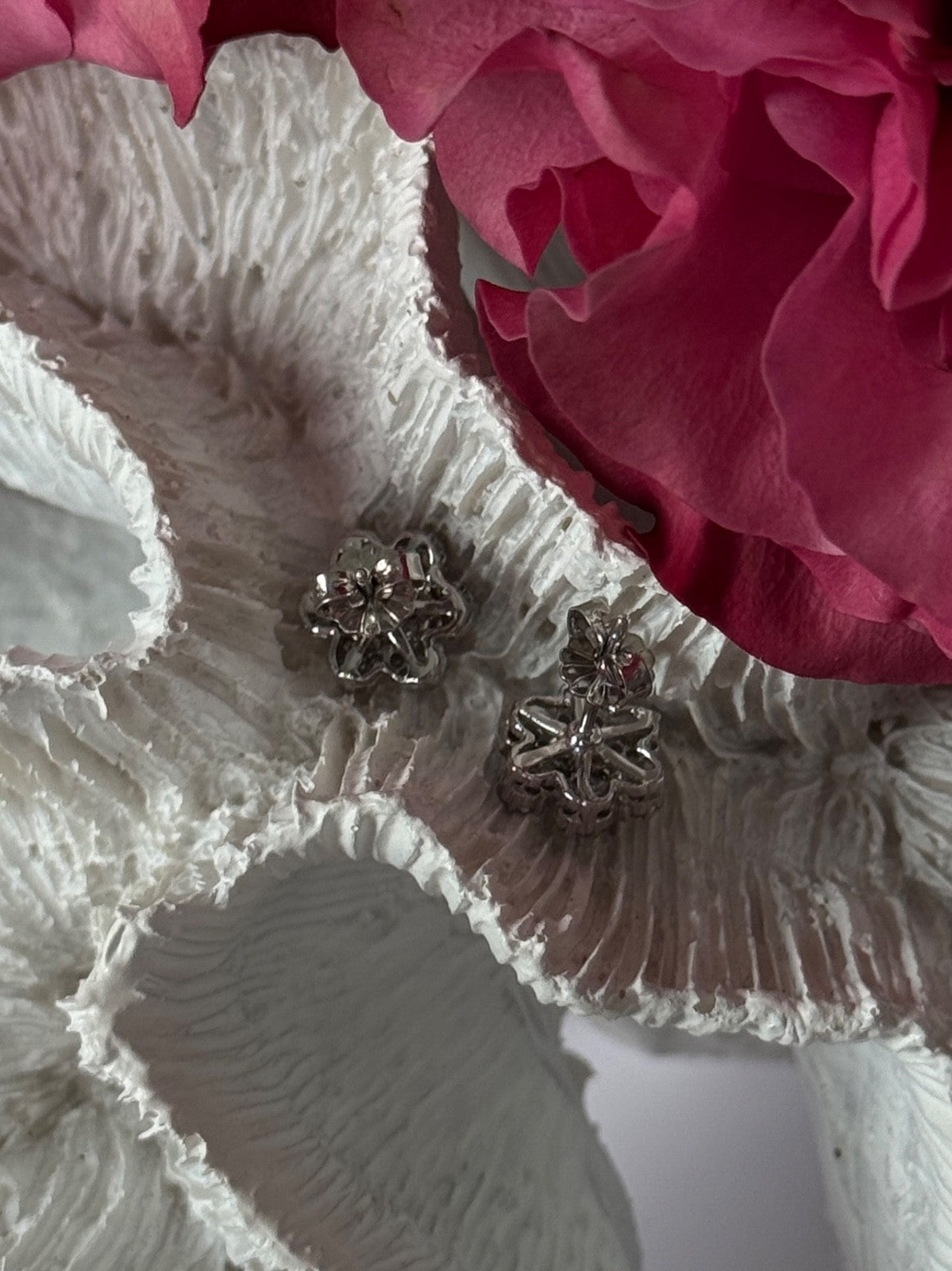 14K White Gold Diamond Flower Earrings