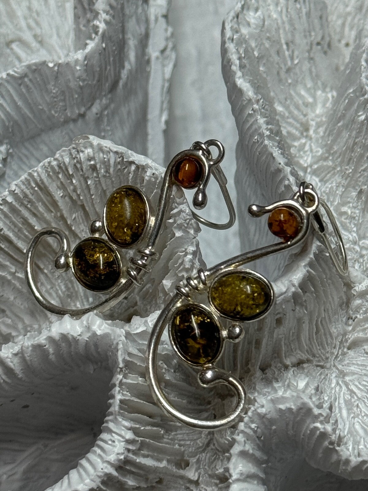 925 Sterling Silver Amber Earrings Length 2 Inch