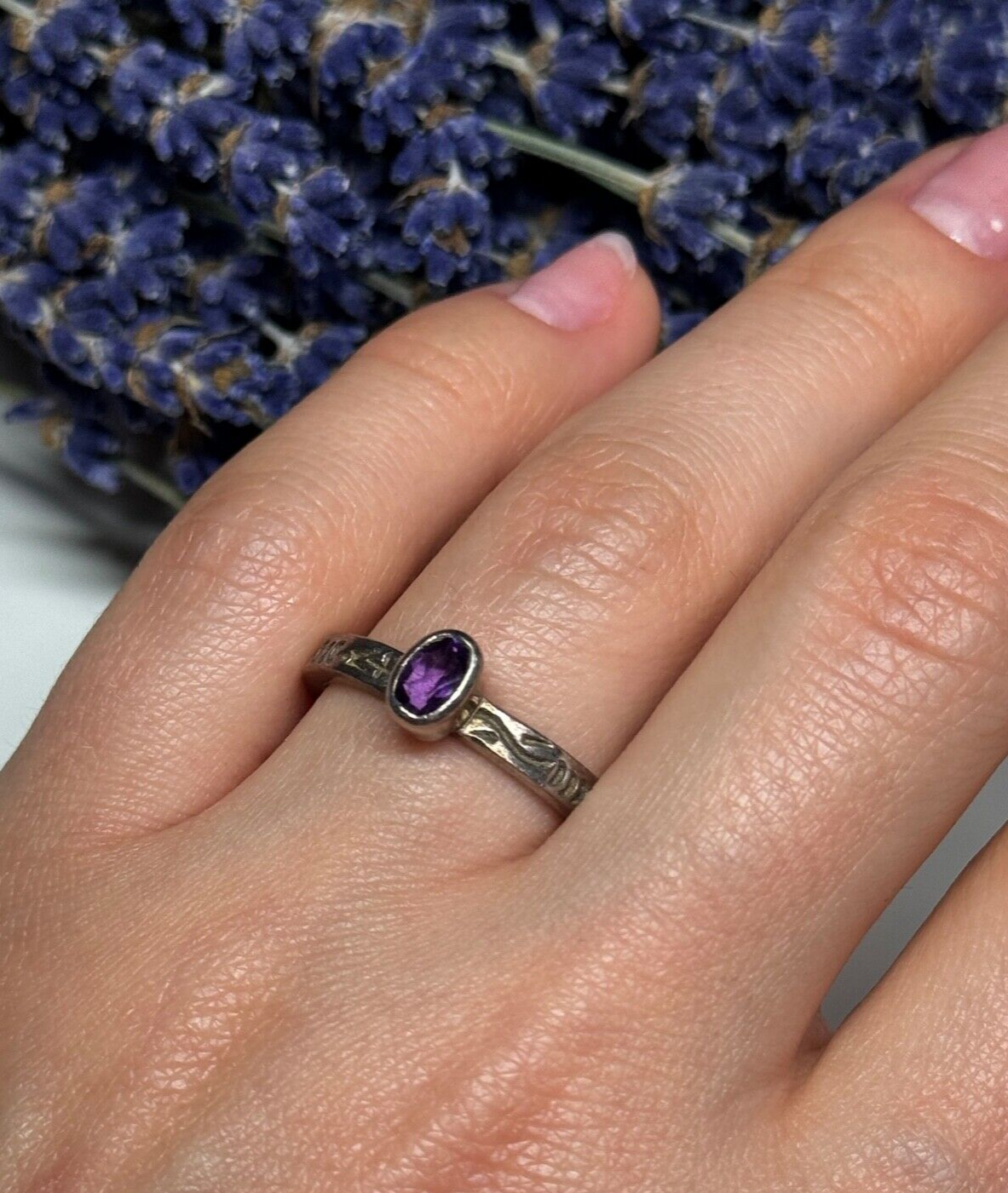 925 Sterling Silver Amethyst Ring Size 6