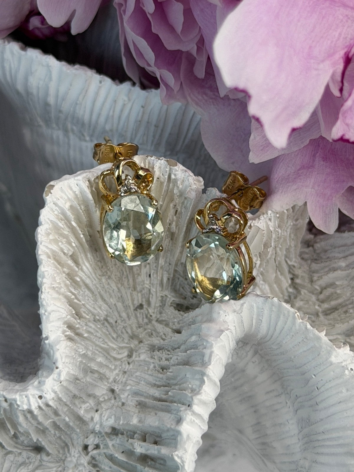 10K Yellow Gold Prasiolite & Diamond Earrings