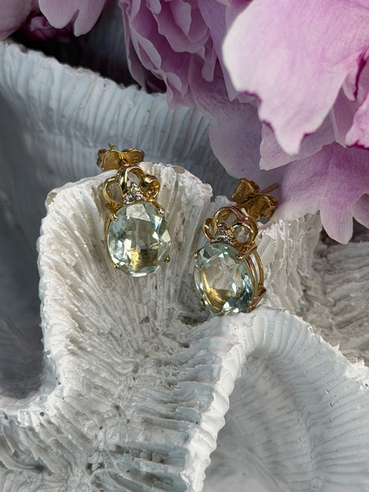 10K Yellow Gold Prasiolite & Diamond Earrings