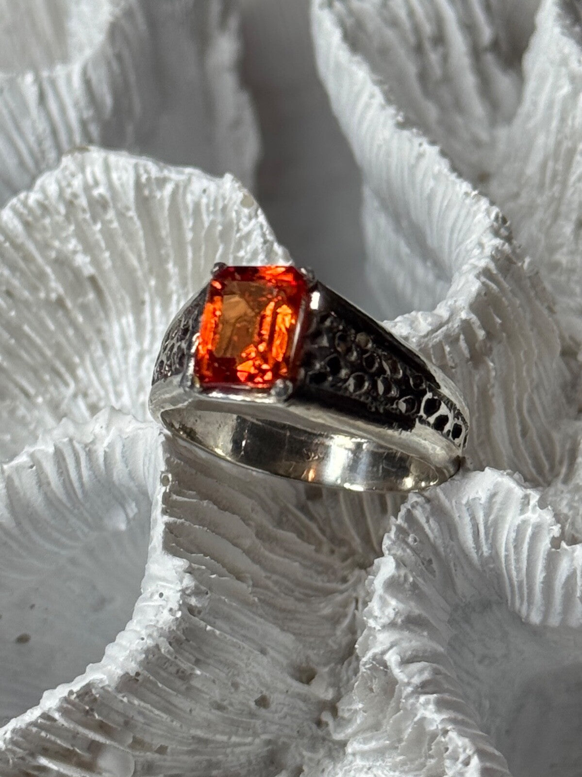 925 Sterling Silver Orange Citrine Men'S Ring Size 9