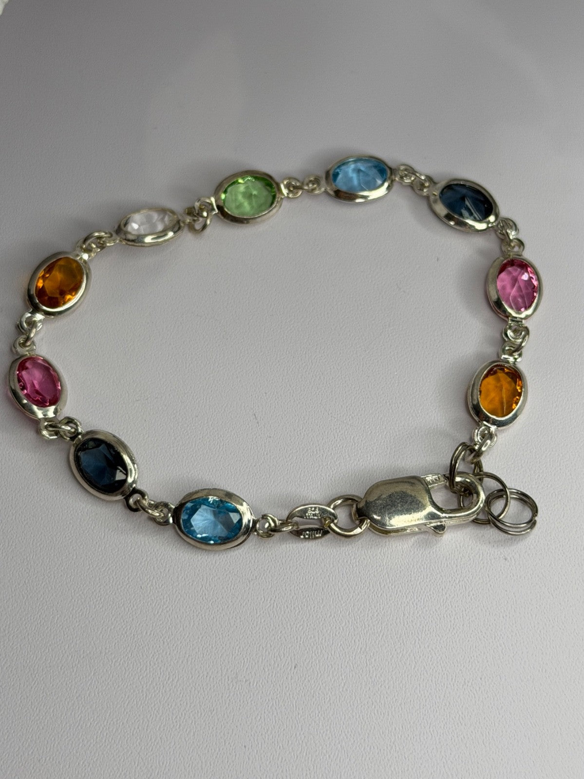 Italy Milor 925 Sterling Silver Multi Color Crystals Bracelet Size 7.5