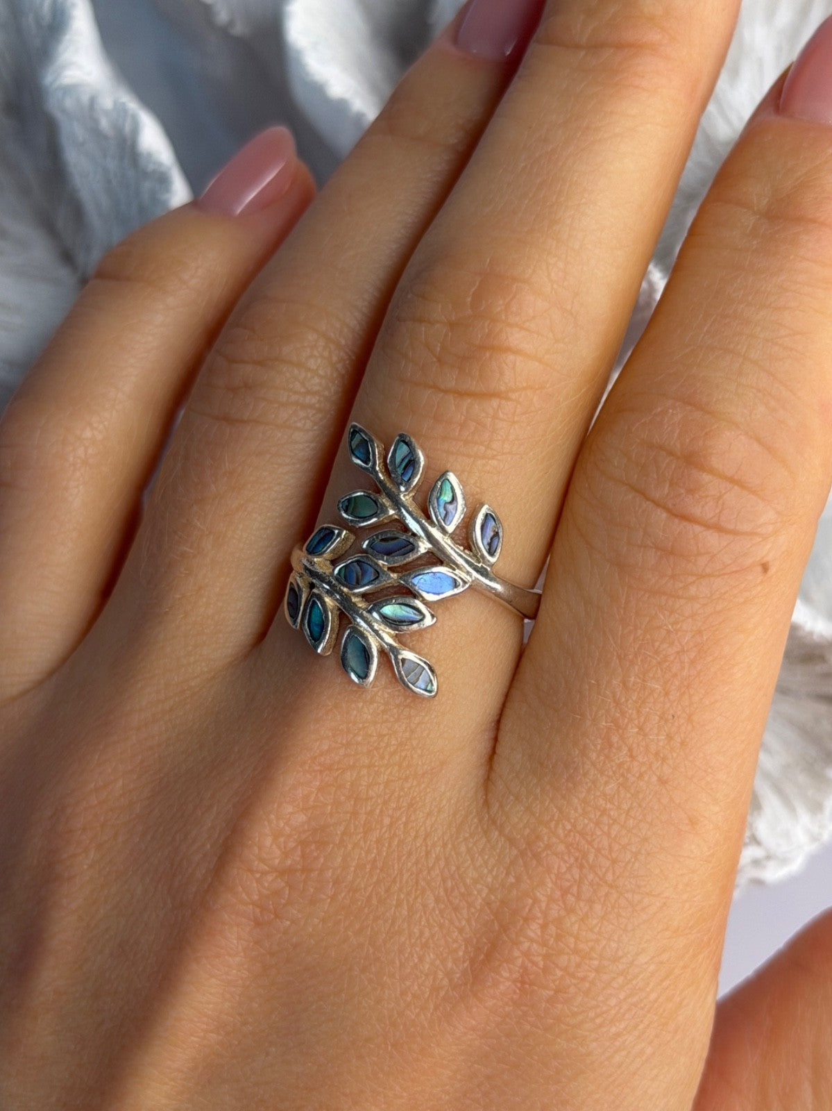 925 Sterling Silver Leaf Abalone Ring Size 8.5