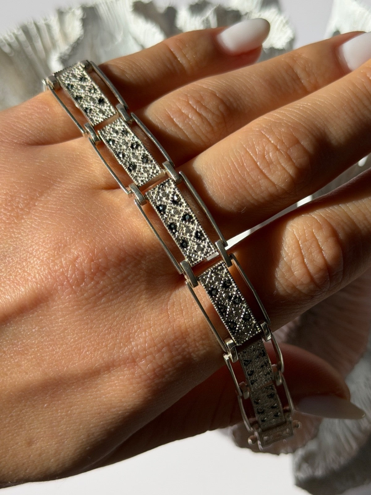 Vintage 925 Sterling Silver Marcasite Bracelet