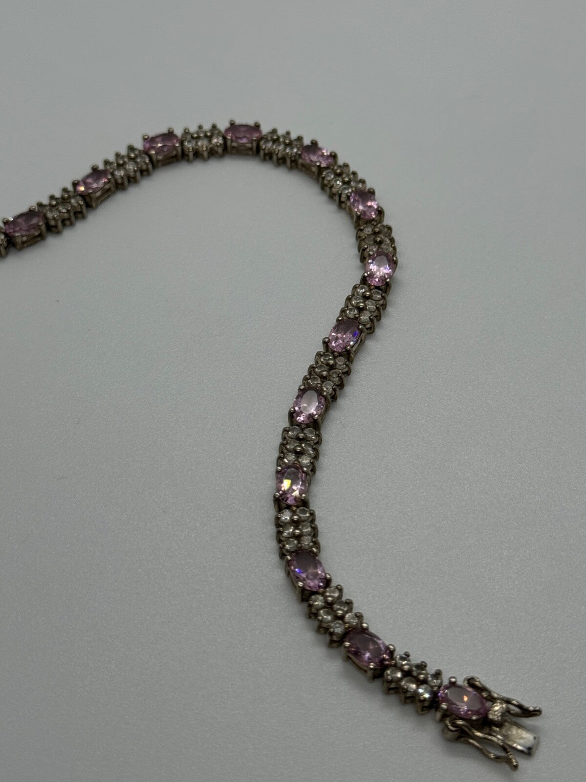 925 Sterling Silver Morganite & Goshenite Bracelet