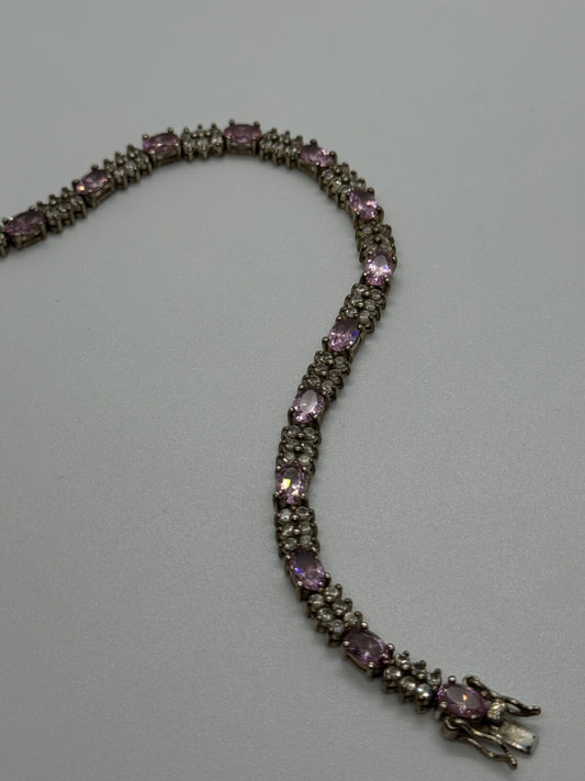 925 Sterling Silver Morganite & Goshenite Bracelet