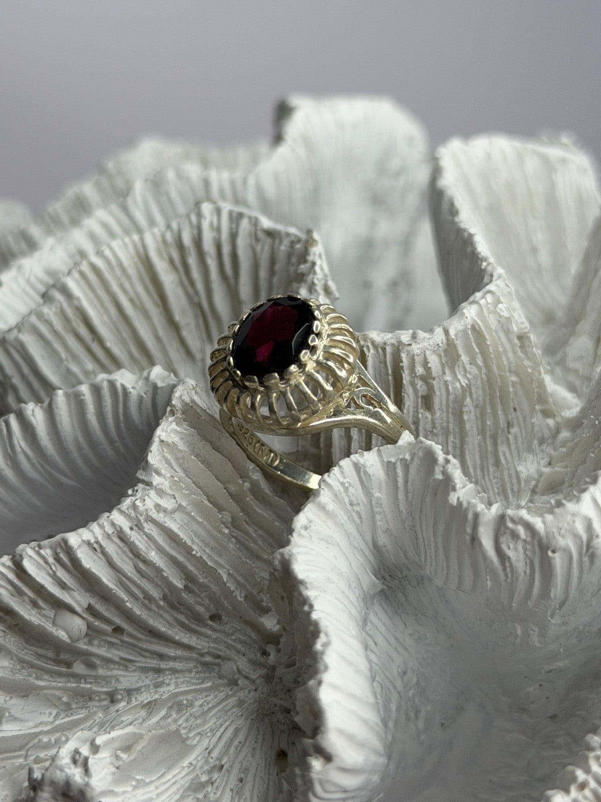 925 Sterling Silver Garnet Ring Size 5