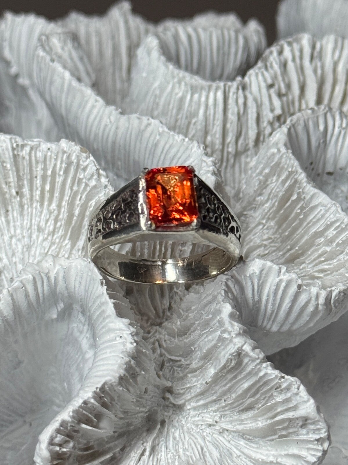 925 Sterling Silver Orange Citrine Men'S Ring Size 9