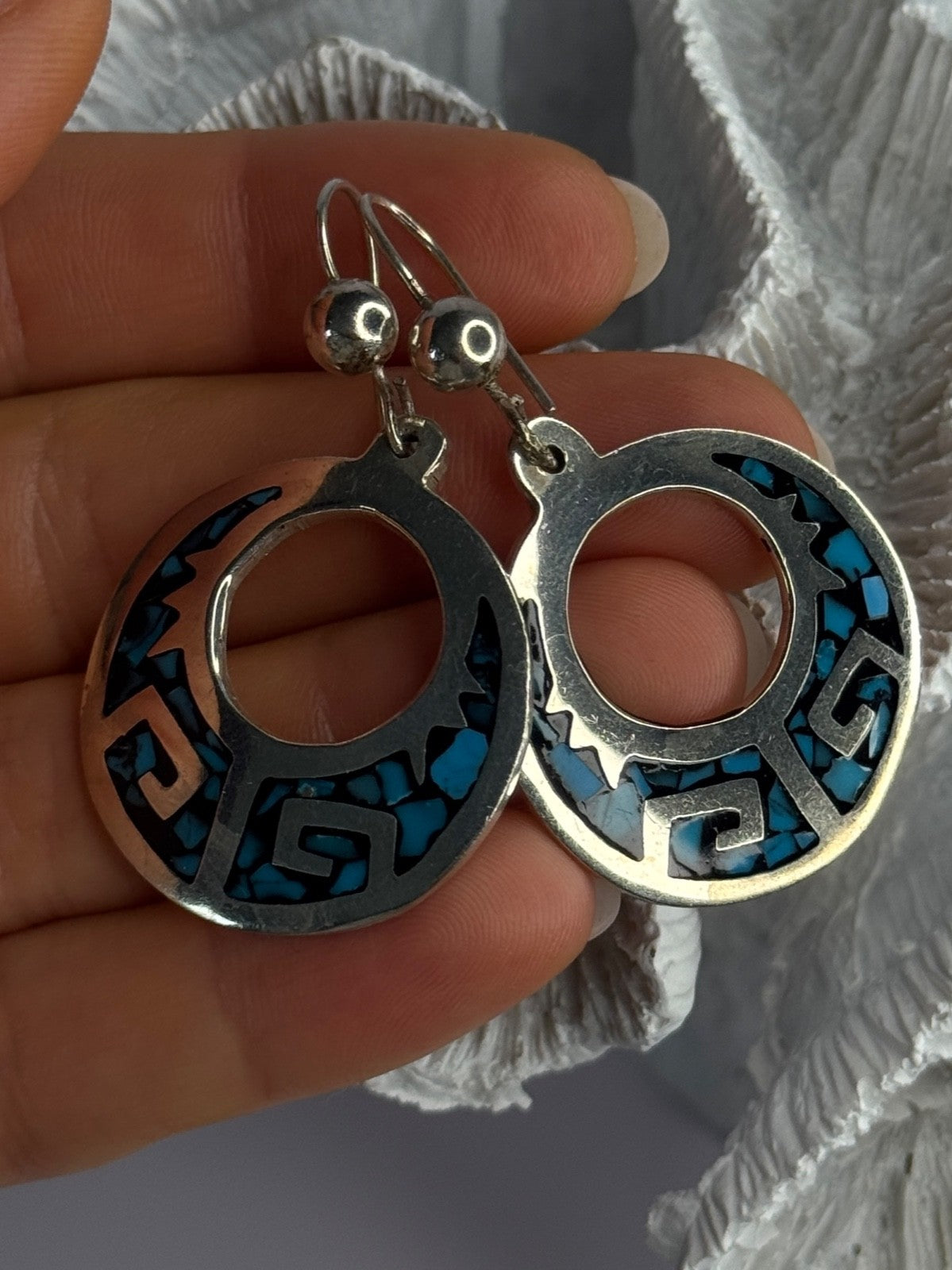 Vintage Mexico 925 Sterling Silver Turquoise Earrings Length 2 Inch