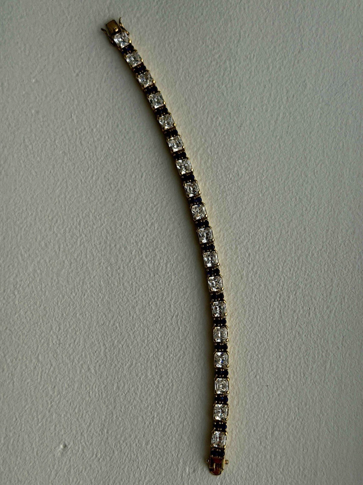 925 Sterling Silver Gold Plated White Colorless & Blue Cz Bracelet 7.5