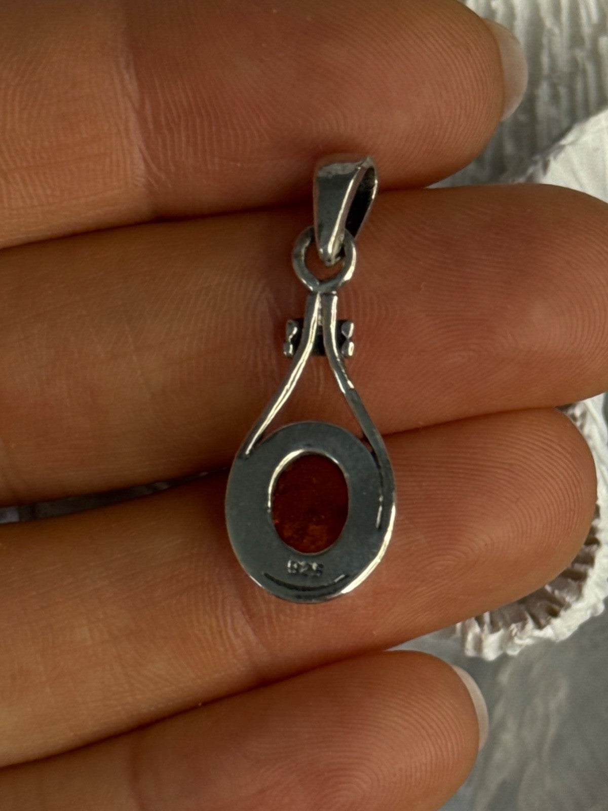 925 Sterling Silver Amber Pendant Length 1.20 Inch
