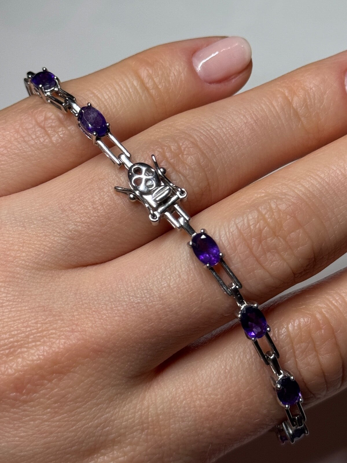 925 Sterling Silver Amethyst Bracelet Length 7 Inch
