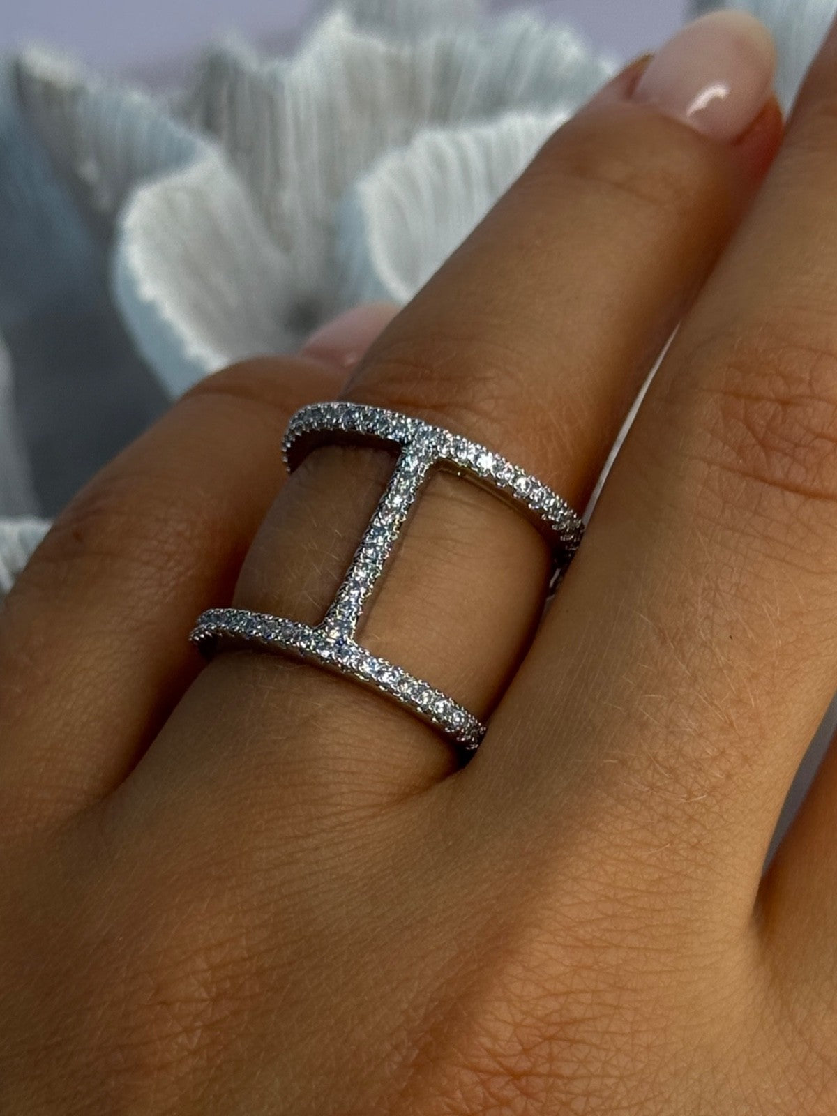Elegant Design 925 Sterling Silver CZ Ring Size 7 & 8