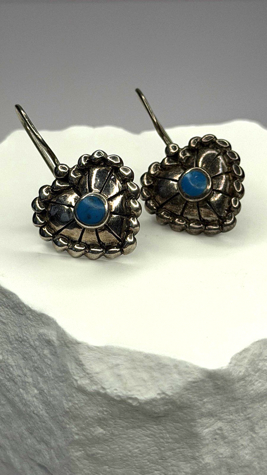 Vintage 925 Sterling Silver Blue Turquoise Heart Earrings