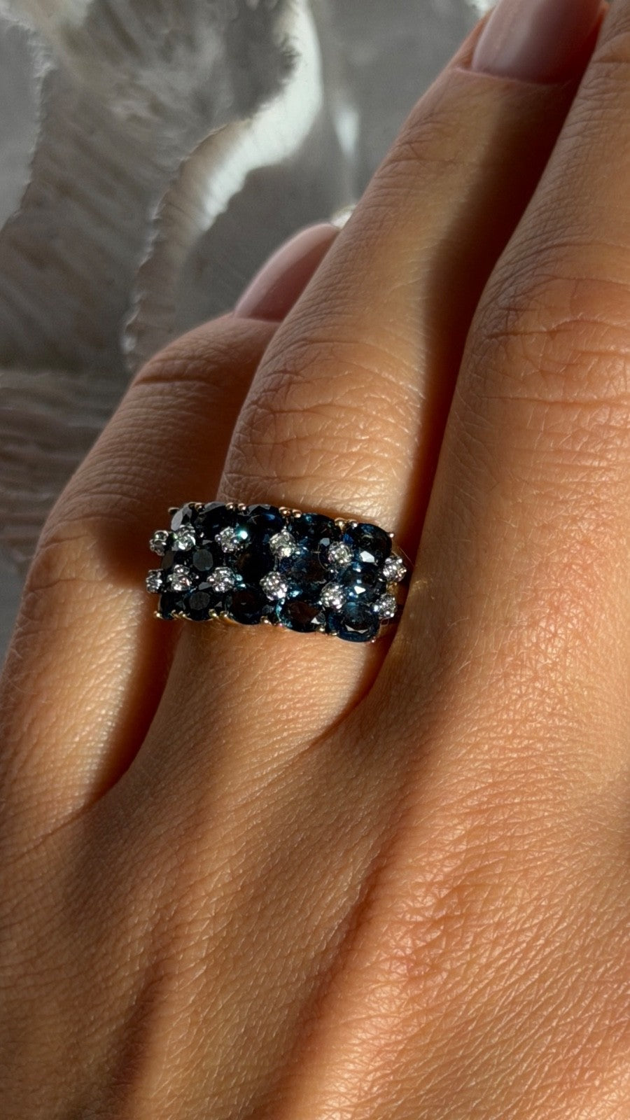 10K Yellow Gold London Blue Topaz & Diamond Ring Size 7