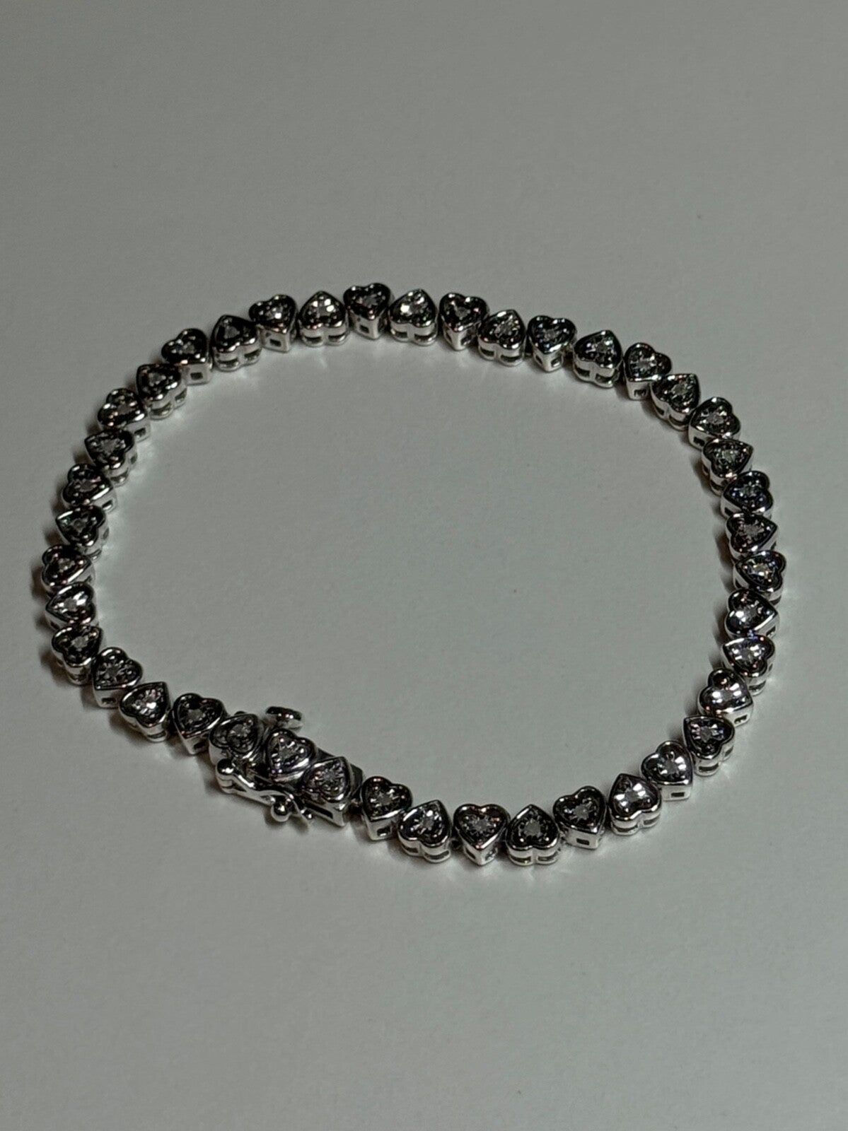 925 Sterling Silver White Sapphire Heart Bracelet Size 7 Inch