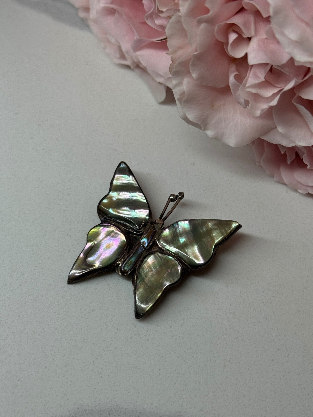 925 Sterling Silver Abalone Brooch Butterfly Length 1.5 In