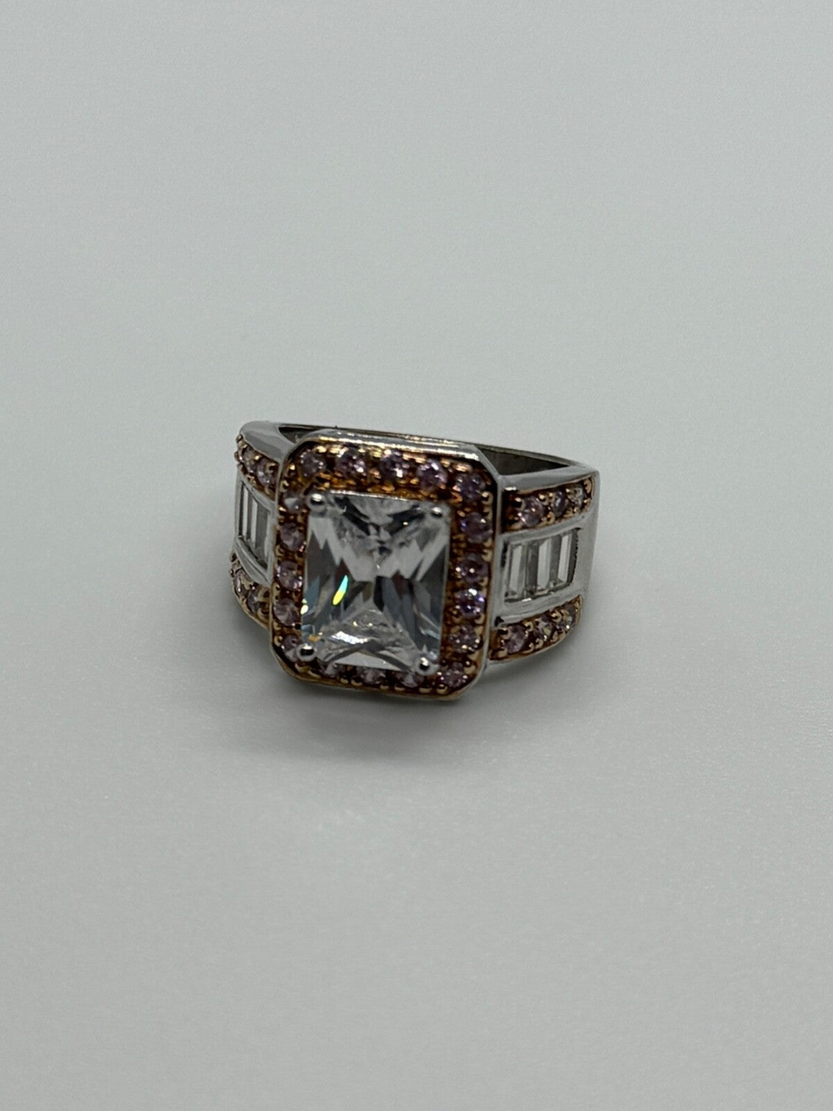 925 Sterling Silver Pink & White CZ Ring Size 7