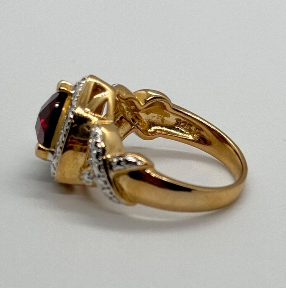 925 Sterling Silver Gold Plated Spinel Ring Size 7