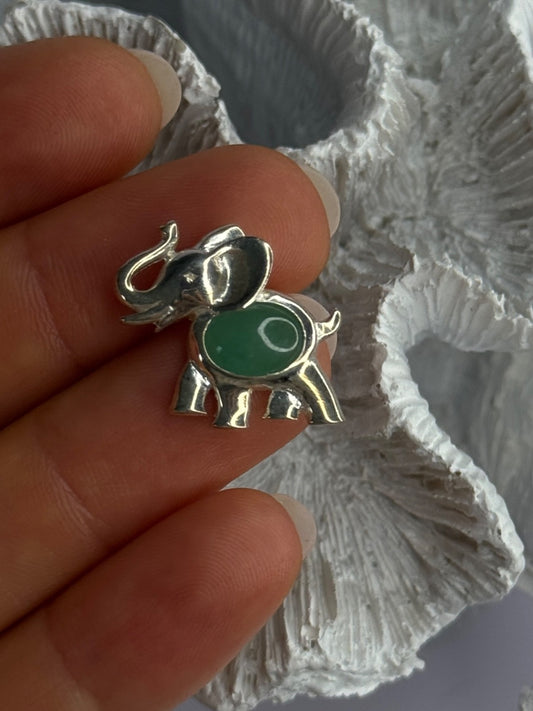 925 Sterling Silver Jade Elephant Charm Pendant Length 0.70 Inch